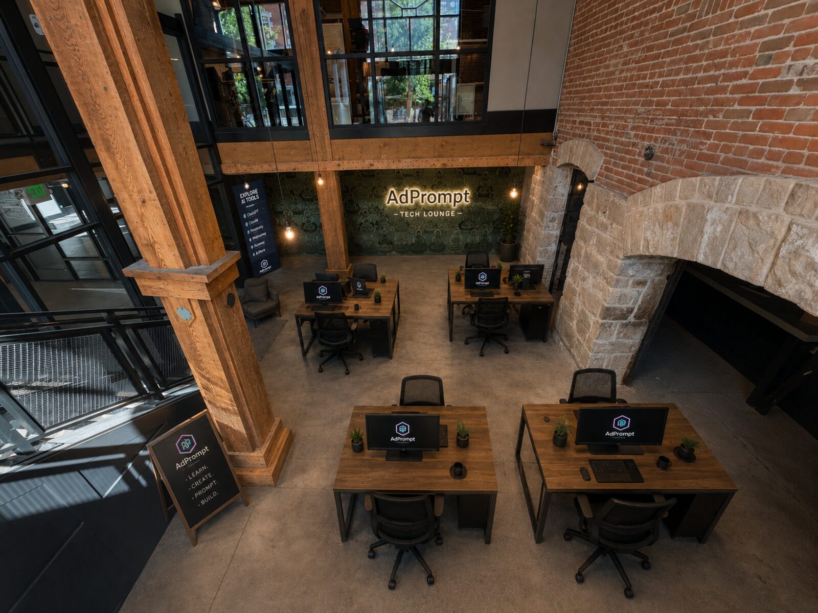 Flexible work and demo floor with workstations